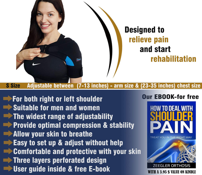 Shoulder Brace for Women and Men - Support for Torn Rotator Cuff, AC Joint Pain Relief and Dislocated Shoulder. Compression Sleeve, Arm Immobilizer Wrap, Stability Strap + Free Extension, Left-Right Small-Medium 1 Pack Blue