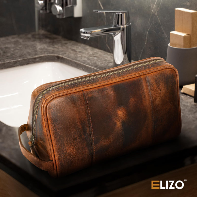 Premium REAL Leather Toiletry Bag for Men Dopp Kitt Hanging Mens Toiletry Large TSA Toiletries Bag Shaving Grooming Bag Organizer