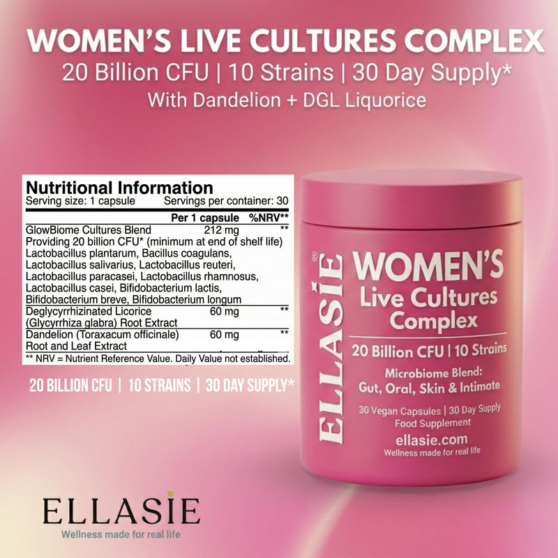 Women’s Live Cultures Complex 20 Billion CFU | 10 Strains | Multi Strain Bio Cultures with Lactobacillus, Bifidobacterium & Bacillus Coagulans + Dandelion & DGL Liquorice | Vegan 30 Day Supply