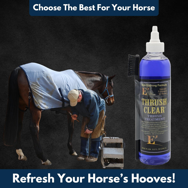 E3 Thrush Clear for Horses - 8oz - Non-Staining Quick Acting Formula. Horse Thrush Treatment. Hoof Hardener. Applicator Brush Included. - PawsPlanet Australia