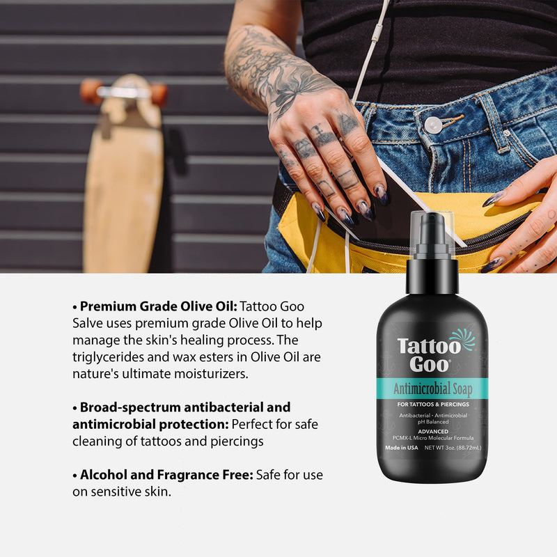 [Australia] - Tattoo Goo Aftercare Kit Includes Antimicrobial Soap, Balm, and Lotion, Tattoo Care for Color Enhancement + Quick Healing - Vegan, Cruelty-Free, Petroleum-Free (3 Piece Set) 