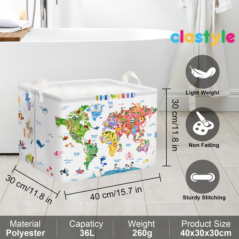 [Australia] - Clastyle Cute Alphabet Animals Shelf Basket Kid World Map Toys Box Bin Organizer Rectangle Clothes Books Storage Cube Gift Basket Empty 40*30*30 cm 