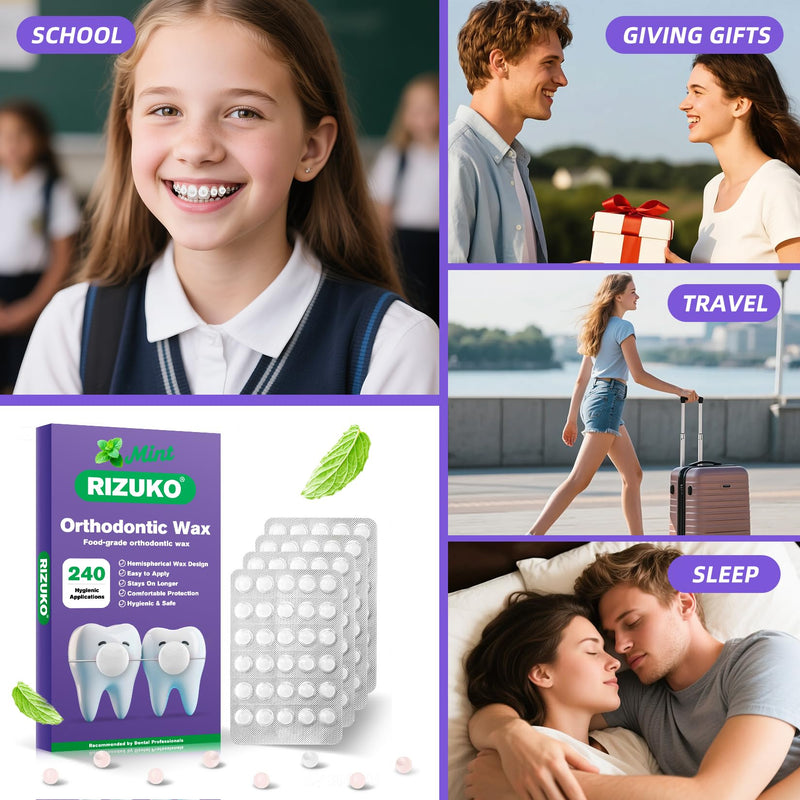 [Australia] - Orthodontic Wax for Braces - 240 Dental Wax Dots | Hygienic Individual Wraps, Mint Flavor 240 Count 