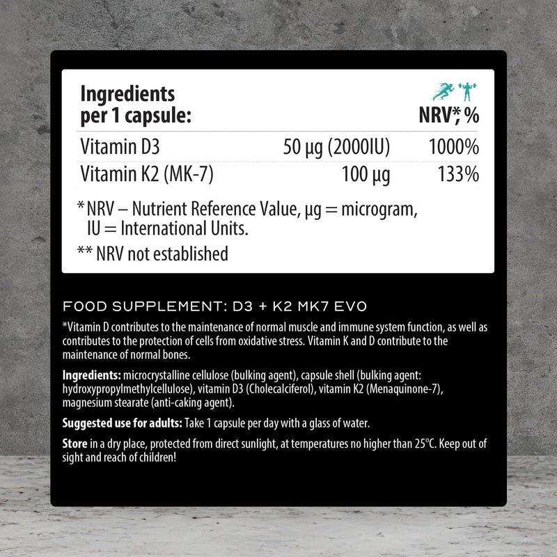 Vitamin D3 K2 Supplements 90 Capsules | Vegan Vitamin D3 2000iu & K2 100ug (MK7) | 2+ Month Supply | Supports Bone Strength, Immune Function, Heart & Circulation Health