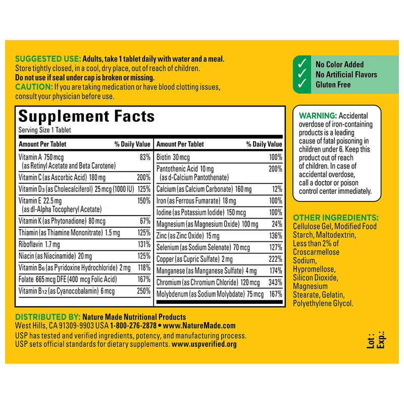 [Australia] - Nature Made Multivitamin Tablets with Vitamin D3 and Iron, 130 Count for Daily Nutritional Support Unflavored 130 Count (Pack of 1) 