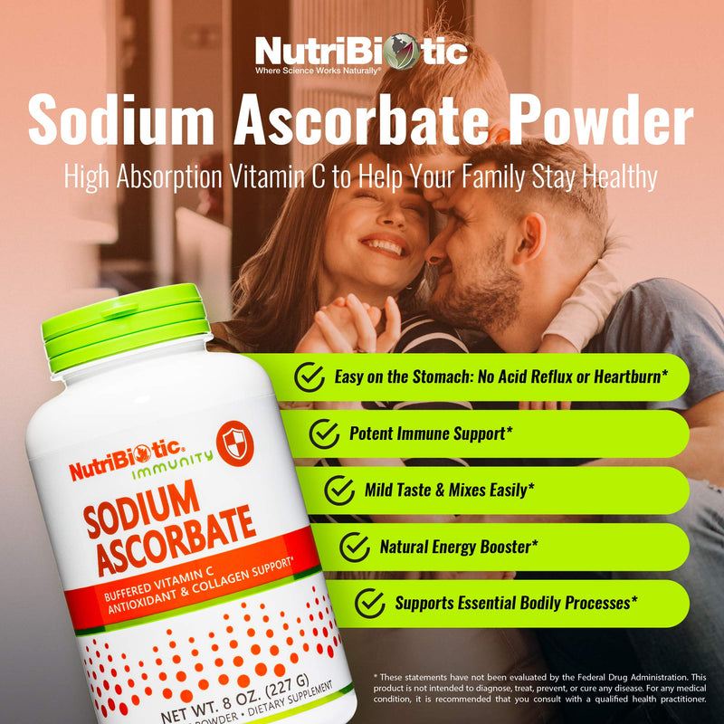 NutriBiotic - Sodium Ascorbate Buffered Vitamin C Powder, 8 Oz | Vegan, Non Acidic & Easier on Digestion Than Ascorbic Acid | Essential Immune Support & Antioxidant Supplement | Gluten & GMO Free 8 Ounce (Pack of 1)