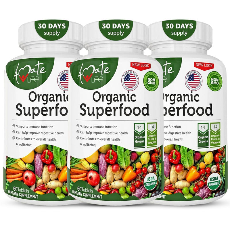 [Australia] - Organic Superfood Greens Fruits and Veggies Complex - Best Dietary Supplement with 14 Greens &14 Fruits & Vegetables with Alfalfa Rich in Antioxidants Organic Ingredients Non-GMO (180 Count Pack of 3) 180 Count (Pack of 3) 