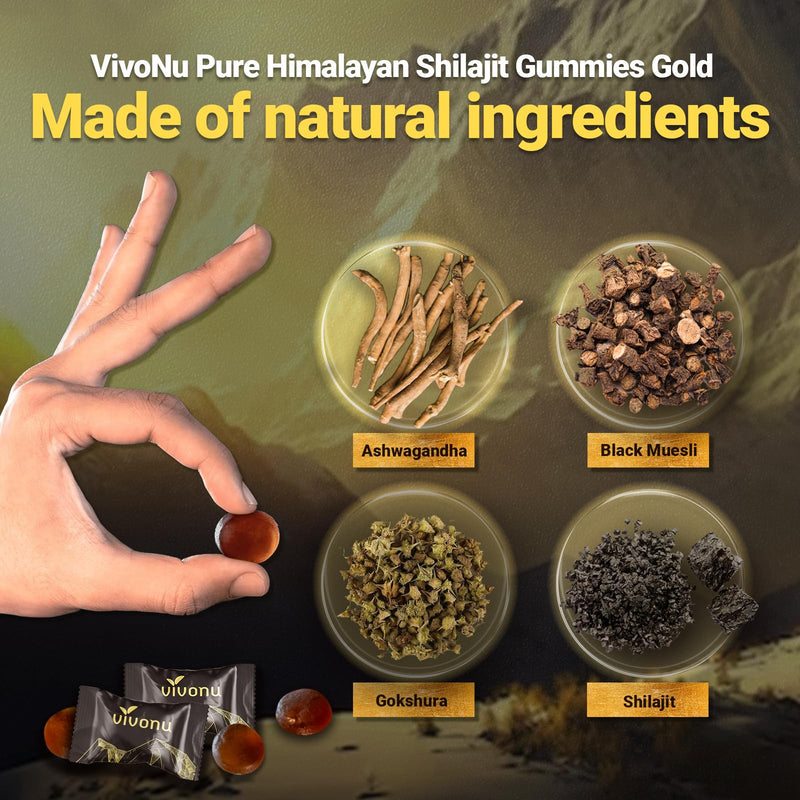 [Australia] - Pure Himalayan Shilajit Gummies, micronutrient Supplement, Himalayan Premium Ingredient with Shilajit - Ashwagandha, Gokshura, Fulvic Acid & 85+ Trace Minerals I for Men, Women I Non-GMO 60 Gummy 