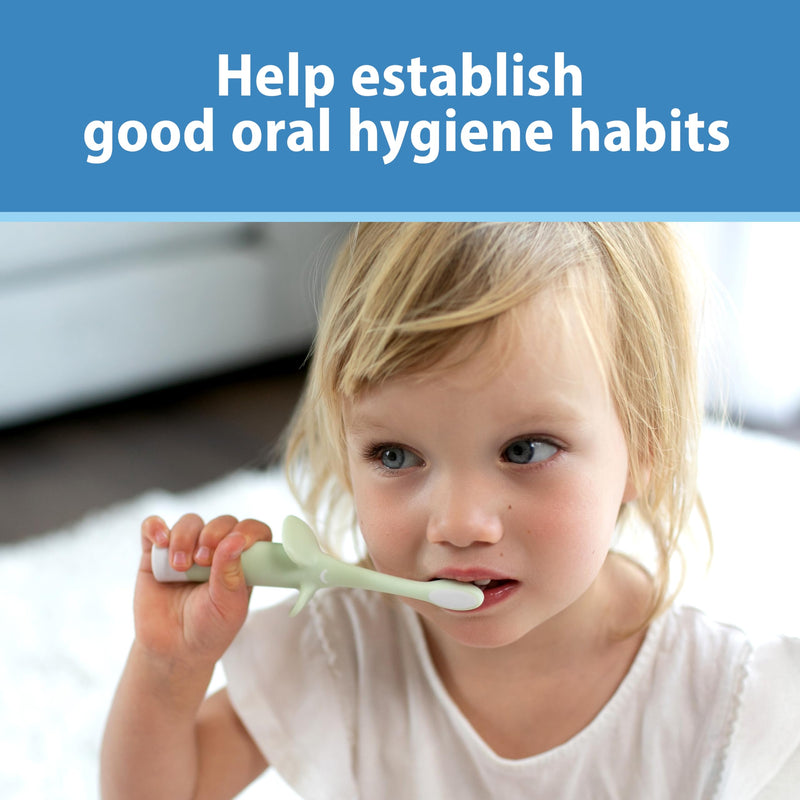 [Australia] - Dr. Brown's Infant-to-Toddler Training Toothbrush Set, Mint Elephant with Fluoride-Free Strawberry Baby Toothpaste, 0-3 Years 