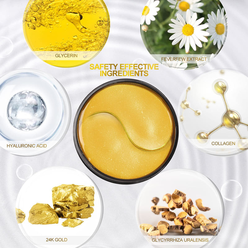 [Australia] - Fivewan 24k Gold Under Eye Patches - 60 Pcs Eye Mask Pure Gold Anti-Aging Collagen Hyaluronic Acid Under Eye Mask for Removing Dark Circles, Puffiness & Wrinkles Refresh Your Skin 30 Pairs 