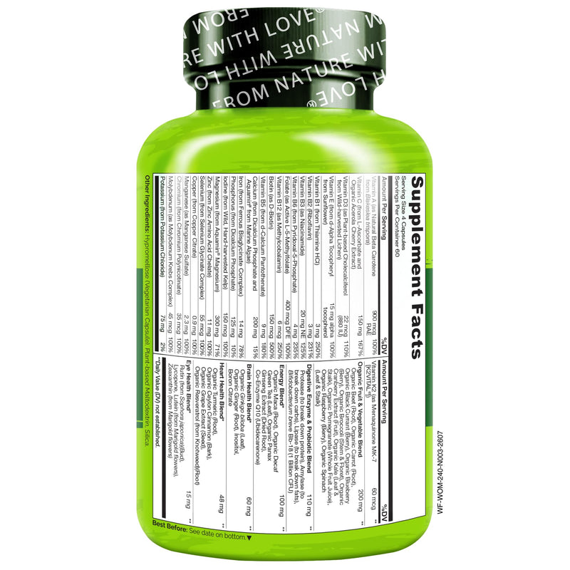 NATURELO Whole Food Multivitamin for Women - with Vitamins, Minerals, & Organic Extracts - Supplement for Energy and Heart Health - Non GMO - 240 Vegan Capsules 240 Count (Pack of 1)