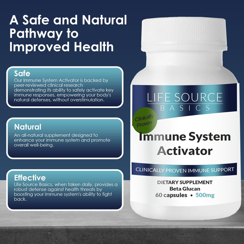 Life Source Basics Immune System Support Activator - High Purity Beta 1,3/1,6 Glucan - Immunity and Vitamin Supplement Non-GMO & Vegan Friendly for Men & Women, Gluten-Free 500 mg - 60 Capsules
