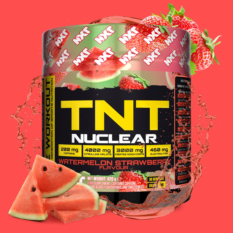 NXT Nutrition TNT Nuclear Pre-Workout, 200mg Caffeine, 4g Citrulline Malate, 3g Creatine, 3g Beta-Alanine, 30 Servings, 420g, Energy and Endurance (Watermelon Strawberry) Watermelon Strawberry