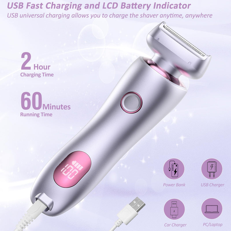 [Australia] - Electric Shaver for Women Legs - Electric Razors for Women Pubic Hair Underarm Arm Bikini Private Area, Portable Painless Lady Body Hair Trimmer Waterproof Wet or Dry, USB Rechargeable (Purple) Purple 