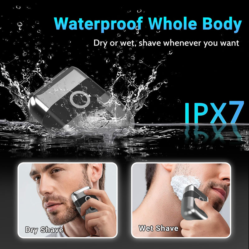 [Australia] - Electric Foil Shavers for Men: Mini Electric Razor, Foil Shaver for Face, IPX7 Waterproof Wet Dry Cordless Razor with 3 Floating Blades, LED Display, USB-C Fast Rechargeable for Travel & Home Grey 