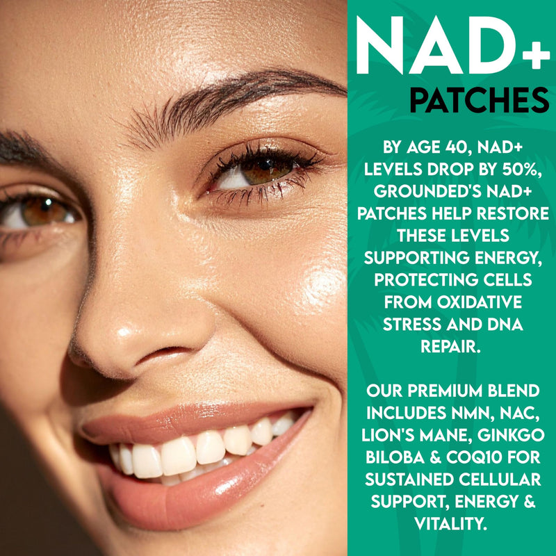 Grounded NAD+ Patches – NMN, NAC, Lion’s Mane, Ginkgo & CoQ10 – Vegan, Caffeine Free, 30 Day Supply