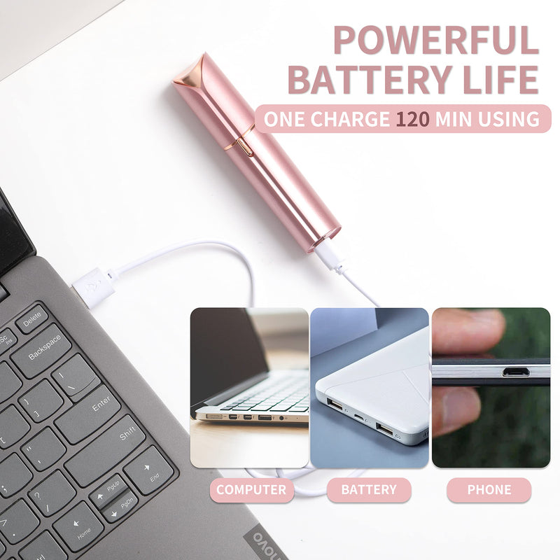 [Australia] - Facial Hair Removal for Women, Portable Painless Hair Remover Device, Rechargeable, with 4 Replacement Heads, for Face, Upper Lip and Chin Pink 
