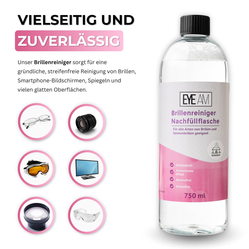 [Australia] - Glasses cleaner refill bottle 750ml | Cleaning for glasses and sunglasses - cleaning glasses has an antistatic effect with an anti-dirt effect - model: (refill bottle 750ml) 750 ml (pack of 1) 
