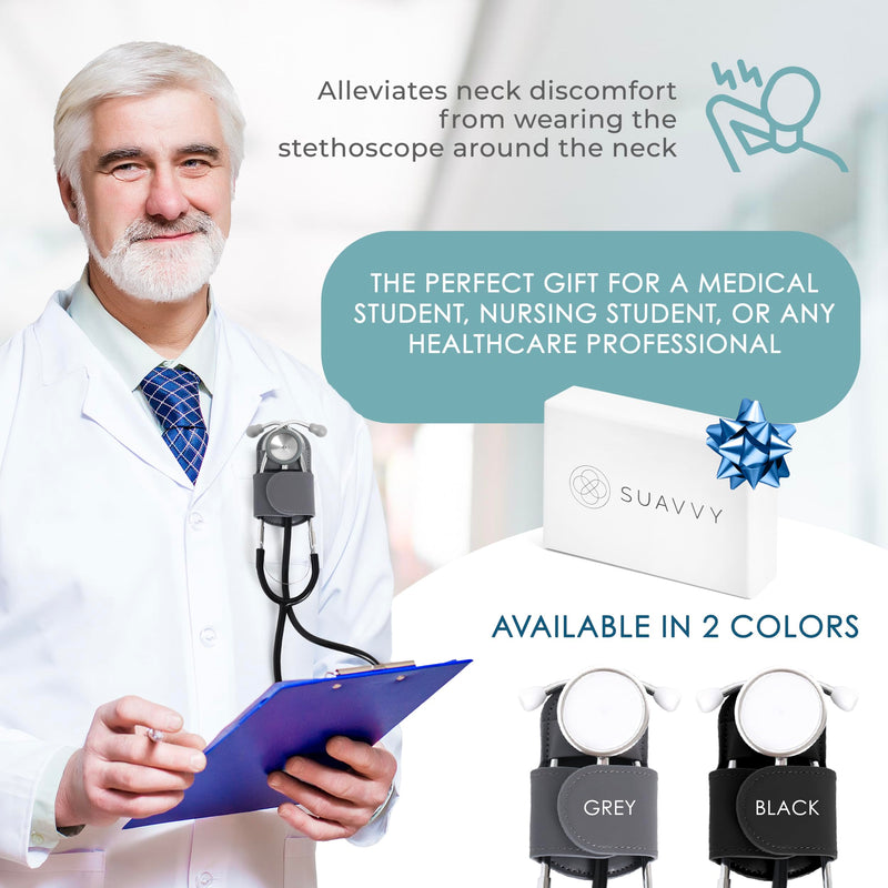 [Australia] - Stethoscope Holder Clip - Magnetic Closure & Inner Pocket - Genuine Leather Stethoscope Waist Holder - Comfortable Stethoscope Clip Storage – Stethoscope Accessories Gift for Nurses, Doctors, & More Gray 