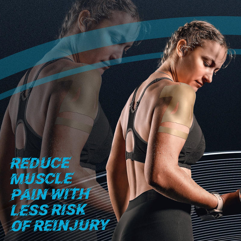 20 Count Kinesiology Tape for Shoulder Precut Shoulder Tape for Pain Relief, Waterproof & Elastic, Breathable Latex-Free Tape for Pain Support and Muscle Sports (Beige) Beige