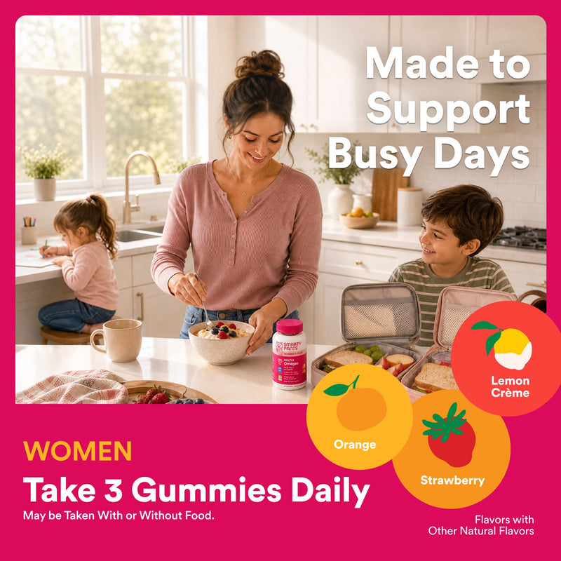 SmartyPants Women's Multivitamin Gummies, Omega 3 (DHA/EPA), Methylfolate, CoQ10, Vitamin D3, C, Vitamin B12, B6, A, K & Zinc, Inositol, Gluten Free, 120 Count (40 Day Supply) Multi + Omega - 40 Day Supply