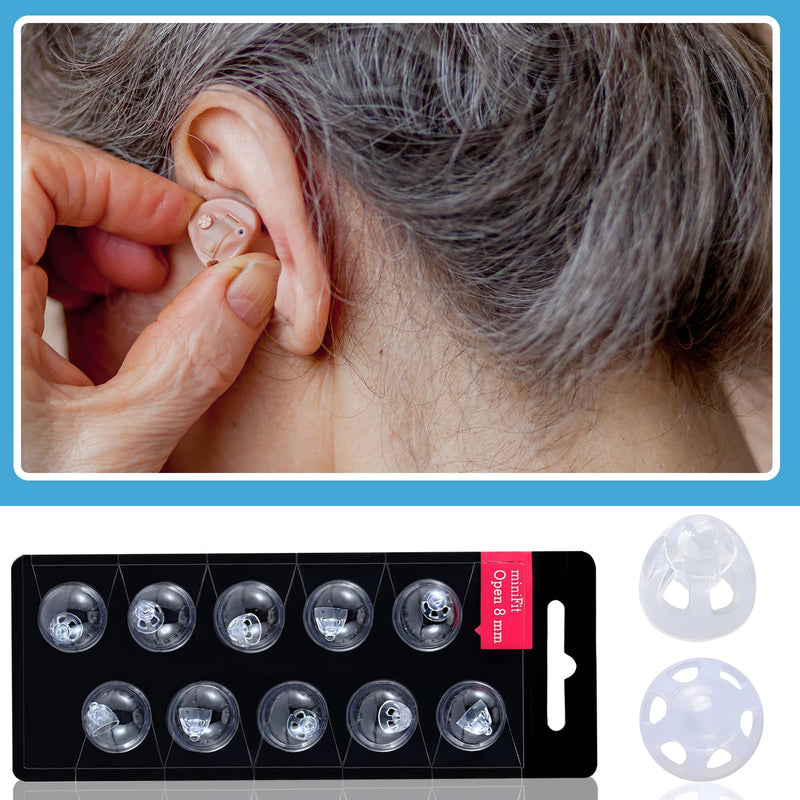 OUZHOU Hearing Aid Domes for Oticon Replacements, 3 Pack/30pcs 8mm Hearing Aid Domes Open Domes, Universal Silicone Hearing Aid Accessories Compatible with Oticon MiniFit 30Pcs Open