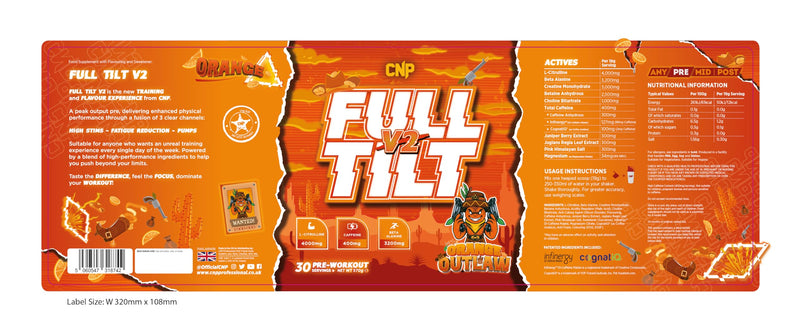 CNP Professional Full Tilt V2, Very Strong High Stims Ultimate Pre-Workout, Fatigue Reduction, Great Pumps, High Caffeine Content, 30 Servings, 4 Exclusive Flavours (570g Orange Outlaw) 570g