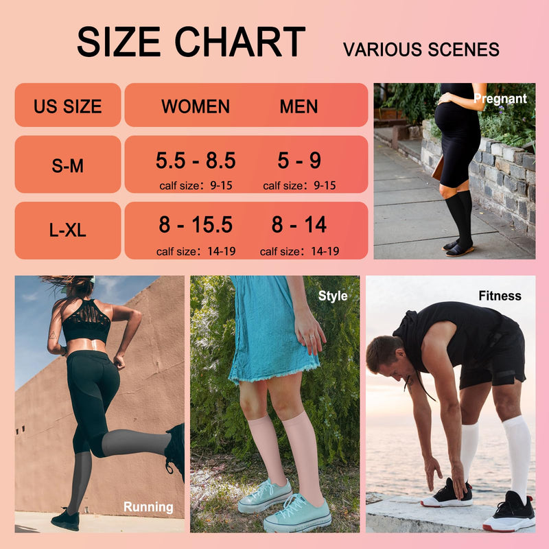 [Australia] - Iseasoo 4 Pairs Compression Socks for Women Circulation-Best Support for Nurses,Running,Athletic,Travel 01-black/Grey/White/Pink Large-X-Large 