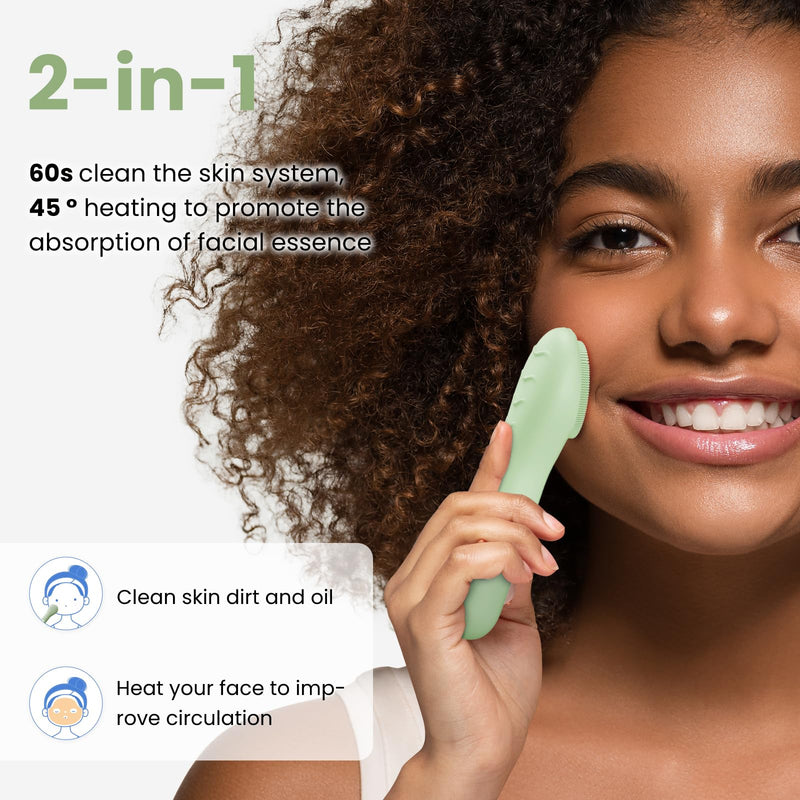 Facial Cleansing Brush, IPX7 Waterproof Rechargeable Silicone Face Scrubber, 5 Cleansing Modes Face Brush for Face Exfoliator, Exfoliating and Massaging Face Scrubber Exfoliator -Matcha Green Matcha
