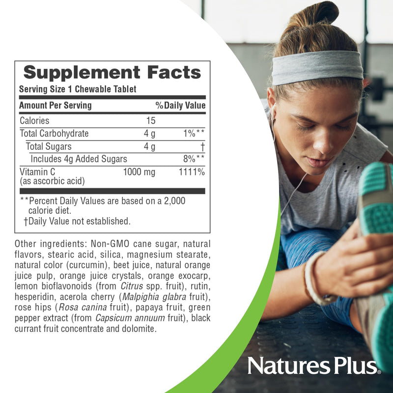 NaturesPlus Orange Juice - 60 Chewable Tablets - 1000mg Vitamin C - High-Potency Immune Support Supplement, Antioxidant - Vegan, Gluten Free - 60 Servings 60 Count (Pack of 1)