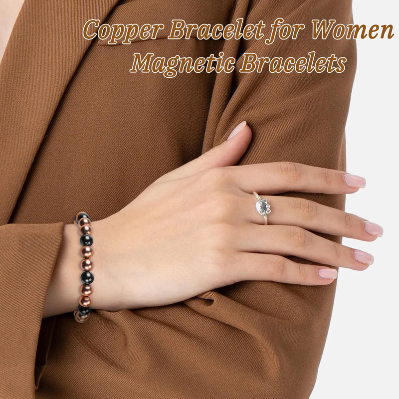 [Australia] - Copper Bracelet for Women and Men, Copper Magnetic Bracelet with 3500 Gauss Magnet Beads as Boss Day Gifts, Cooper Jewelry Pulsera De Cobre Para Mujer for Parents Anniversary Birthday Gifts 8mm Women Size 