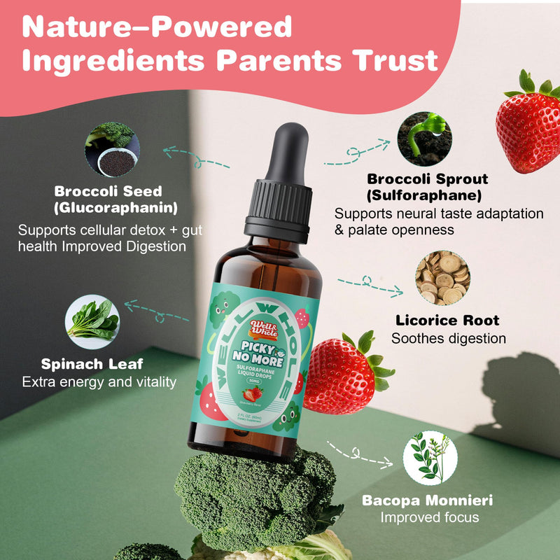[Australia] - Well&Whole Sulforaphane Supplement Kids Liquid, Broccoli Sprout Extract, Appetite* Booster and Healthy Eating Habits, Broccoli Supplement for Children (1yrs+), Vegan, Sugar-Free, 60mL 