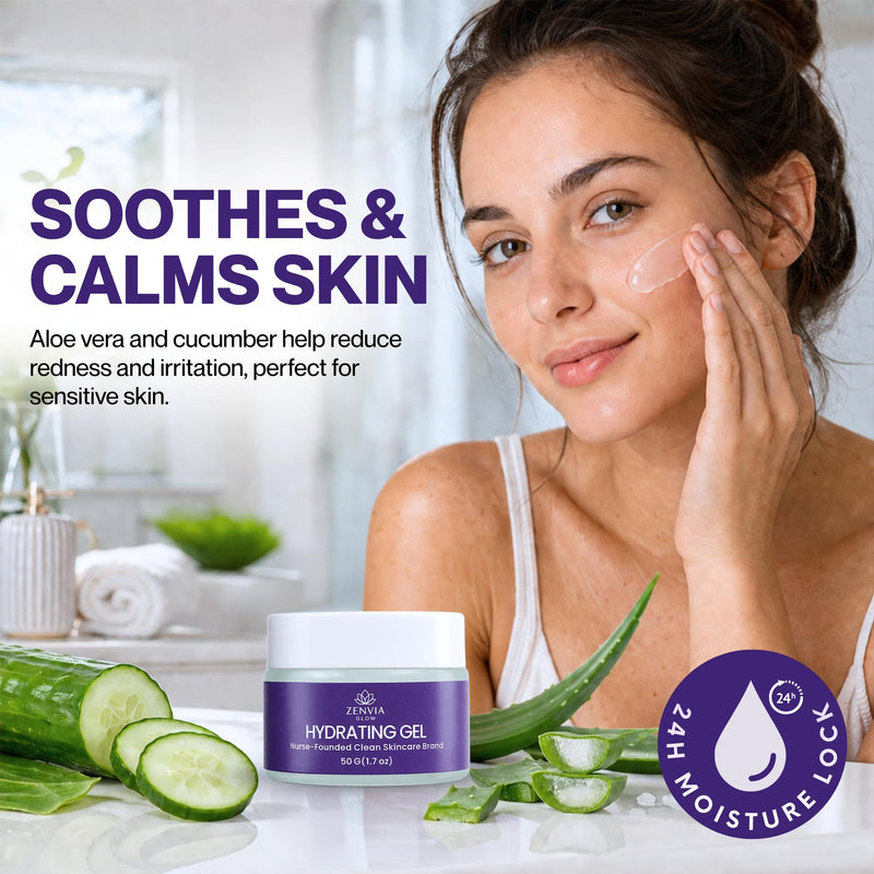 Gel Moisturizer for Face (50g) – Hydrating Water-Based Face Moisturizer with Aloe Vera & Vitamin E – Lightweight Daily Facial Moisturizer for Oily & Combination Skin