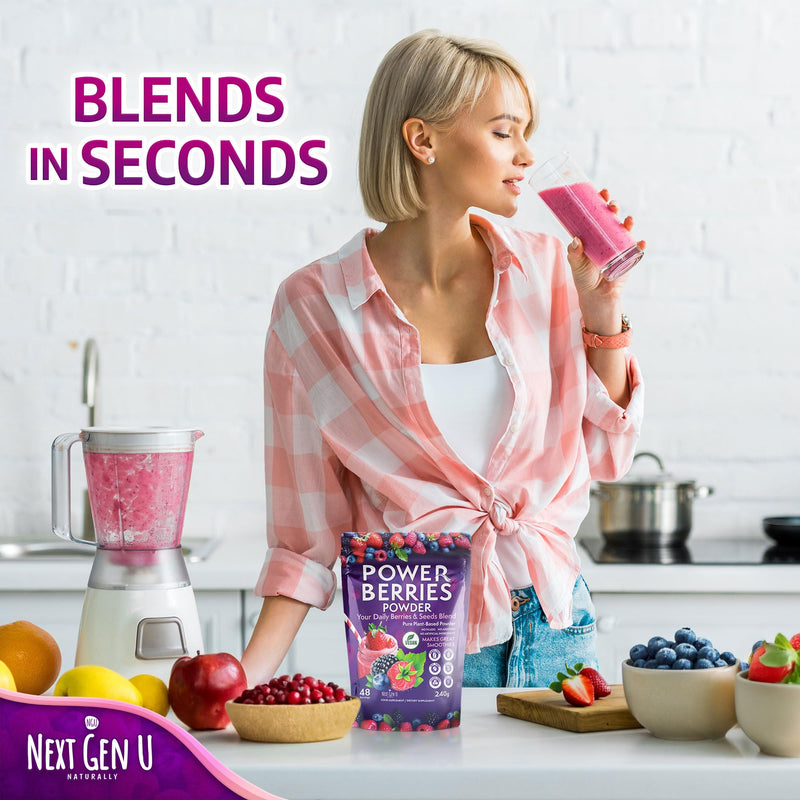 Super Berry Powder - 1 Pack, 240g - Immune Support - Food Supplement - Superfood Berries - Smoothie Mix for Shakes - Healthy Boost for Detox Juice Beverages or Any Drink - by NextGenU 240g (Pack of 1) Brown