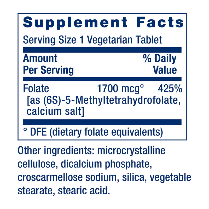 Life Extension Optimized Folate – L-methylfolate – Heart & Brain Support, Healthy Homocysteine Levels – Non-GMO, Gluten-Free, Vegetarian – 1700 mcg DFE, 100 Vegetarian Tablets | L-Methylfolate for Heart & Brain Support & Healthy Homocysteine Levels, No...