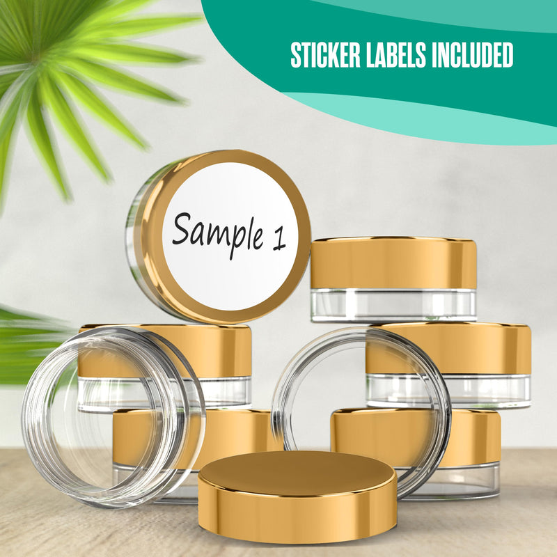 Sample Containers, Makeup, Mini Jars with Lids, Small, 3 Gram, 200 PK, Gold | Houseables Sample Jars, Lip Balm Containers, Empty, Powder, Gloss, Cosmetic, Tiny, Dab, Wax, Scrub, Little, Travel, Plastic 200 Pack