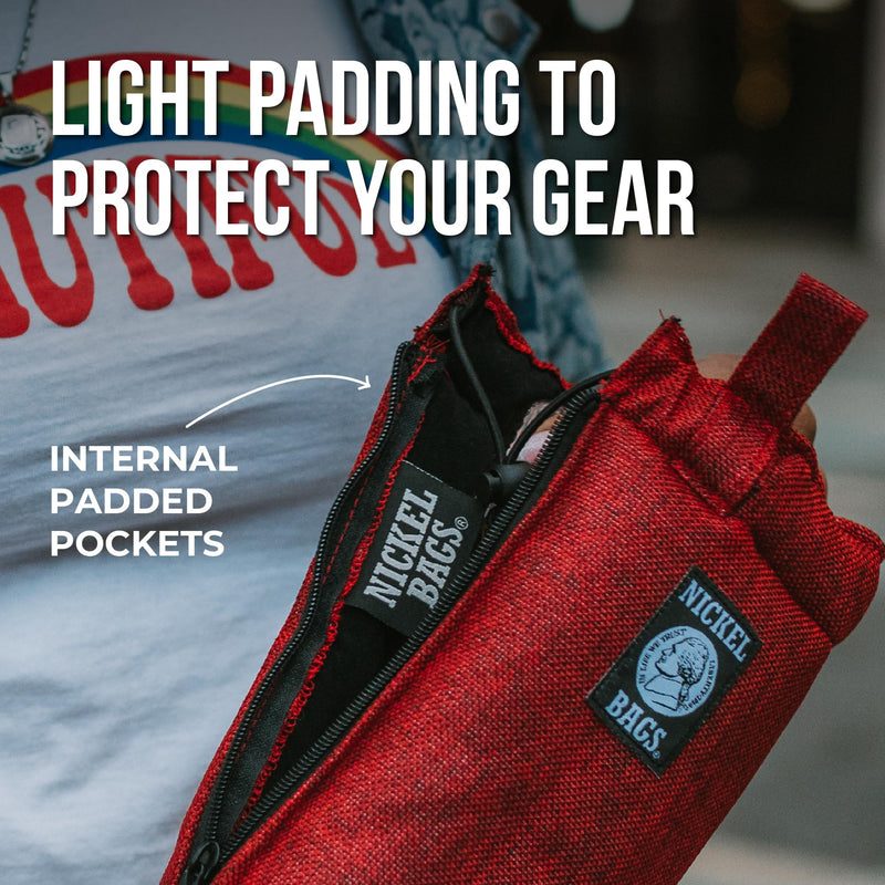 Nickel Bags Padded Drawstring Duffle Tube, Hemp Protective Sling Bag with Soft Velour Interior, Breakable-Safe Storage for Glass & Gear, Durable Zipper & Strap (10 Inch, Red) 10 Inch (Pack of 1)