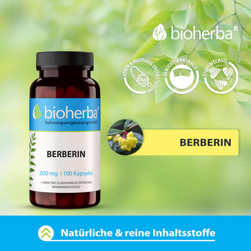 [Australia] - 100 high-dose berberine capsules - 800mg per DAILY DOSE 200mg per berberine capsules - supports blood sugar levels and metabolism, with chromium, berberine HCL from Berberis Vulgaris - BIOHERBA 100 capsules 