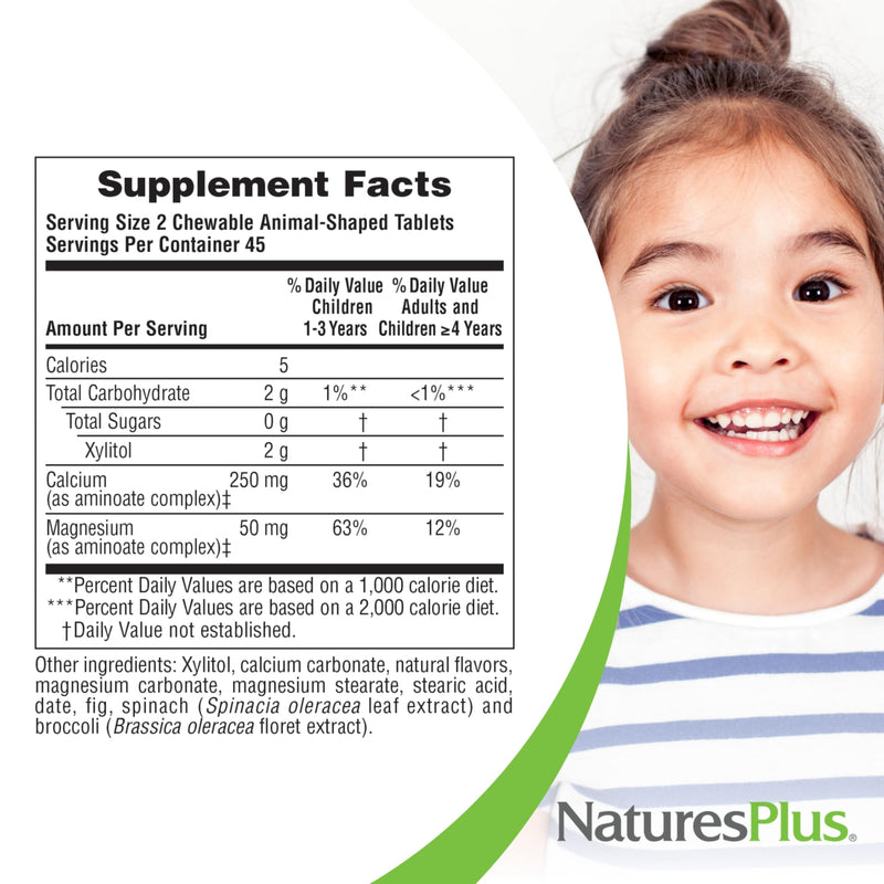 [Australia] - NaturesPlus Animal Parade Sugar-Free Children's Calcium, Vanilla Sundae Flavor - 90 Chewable Animal Shaped Tablets - Magnesium for Bone Health - Gluten Free - 45 Servings 1 