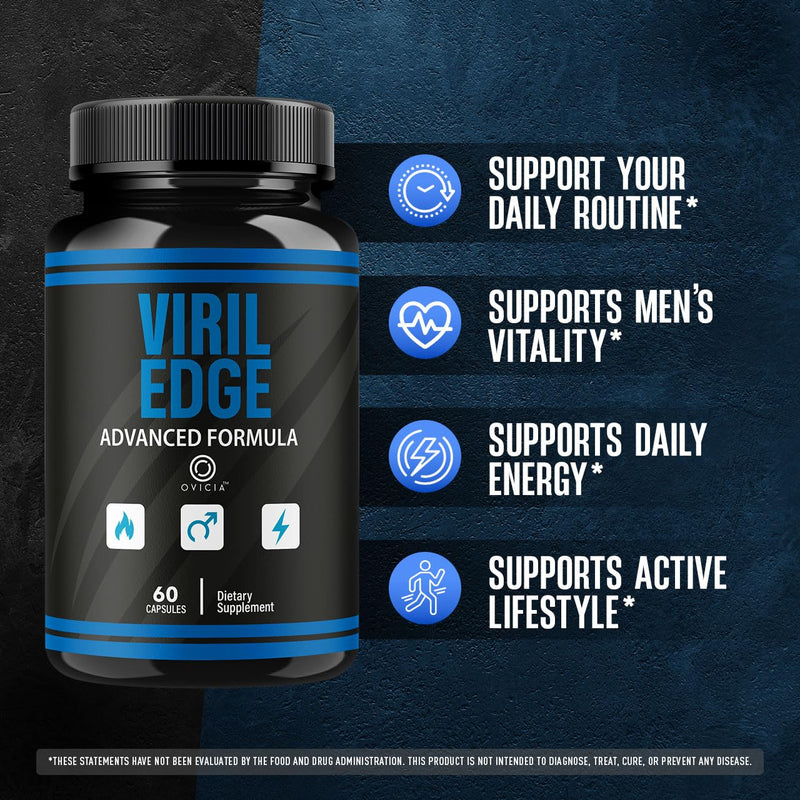 Viril Edge for Men Capsules - Official VirilEdge Pills Advanced Support for Maximum Strength, All Natural Ingredients Premium Vitamins for Overall Health & Wellness, 60 Capsules for 1 Month