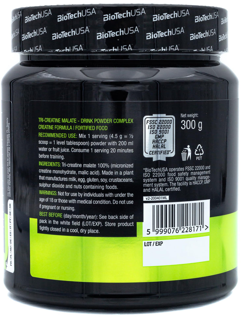 [Australia] - BioTechUSA Tri Creatine Malate | 4500mg Triple Creatine Compound | Gluten free | for improved physical performance in high-intensity workouts, 300 g, without taste 