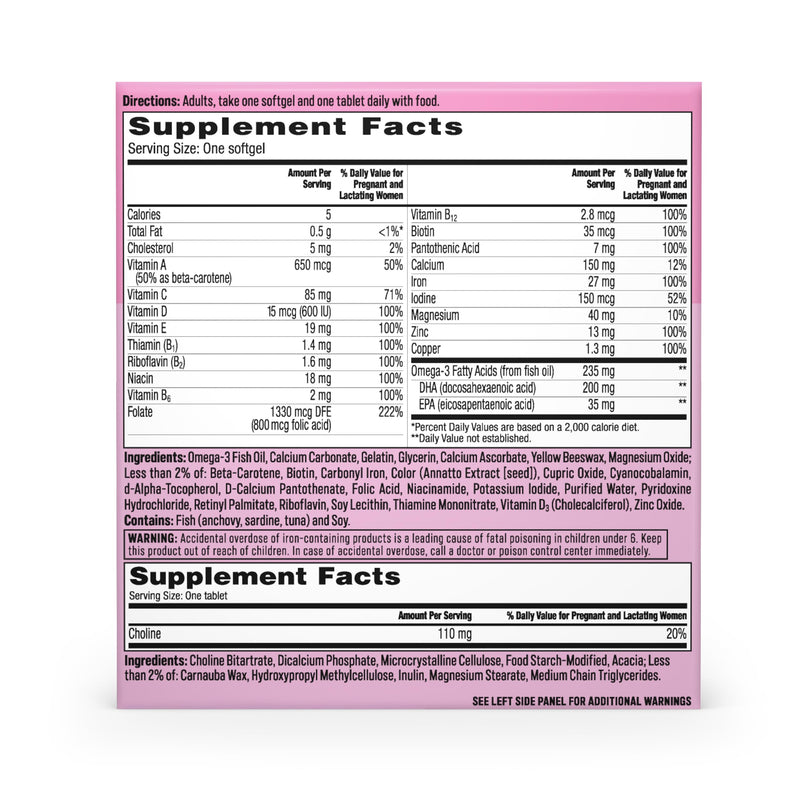 One A Day Prenatal Advanced- Prenatal Vitamins with Folic Acid, Choline, DHA & Iron, Pregnancy Vitamins for Women to Support Baby’s Development, 60+60 Ct (120 Total Set) (Packaging May Vary) 60+60ct (120 Total Set)