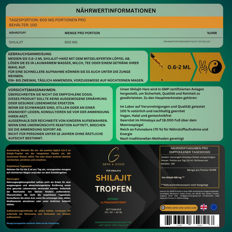 [Australia] - Gene & Good® Shilajit Drops 60 ML, The Original with 85+ Minerals - Shilajit Mumijo, Gold & Natural Elements - Premium Supplement for Energy and Vitality, Shilajit Original Himalaya Organic. 60 ml (pack of 1) 