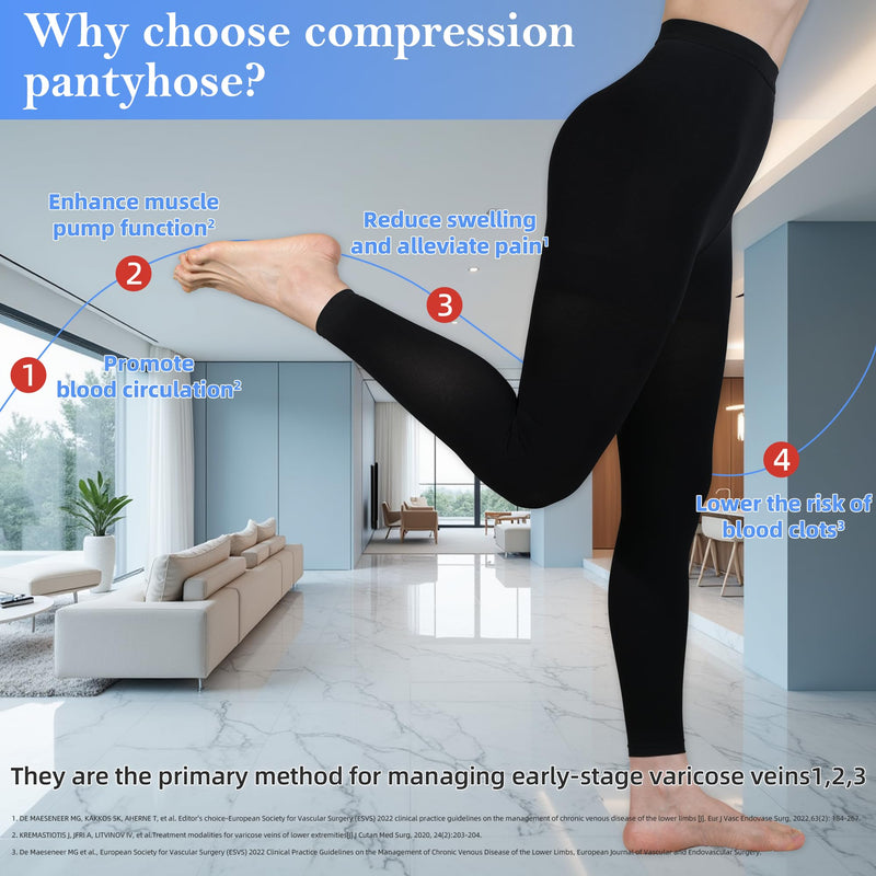 [Australia] - 20-30mmHg Medical Compression Pantyhose, Women Compression Stockings & Leggings, Opaque Footless High Waist Opaque Compression Tights for Varicose Veins, Graduated Support Hose for Doctor L Black 