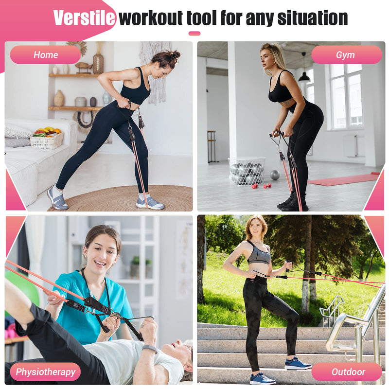 [Australia] - Resistance Bands with Handles for Women, 5 Level Exercise Bands Workout Bands for Physical Therapy, Yoga, Pilates, Door Anchor, Storage Pouch 10-100 LBS Colour 