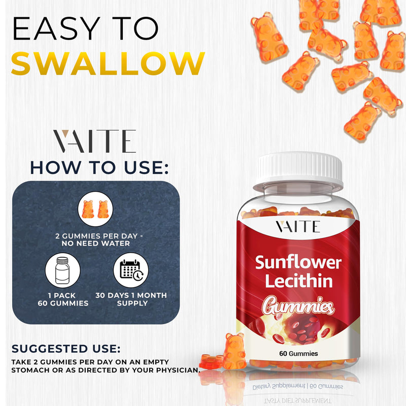 [Australia] - Sunflower Lecithin Extract Gummies 800mg - Vegan, Non-GMO, Soy-Free & Gluten-Free - Cognitive Health & Daily Nutrition - Easy-to-Digest, Plant-Based Wellness Chews for Adults - 60 Chewables 
