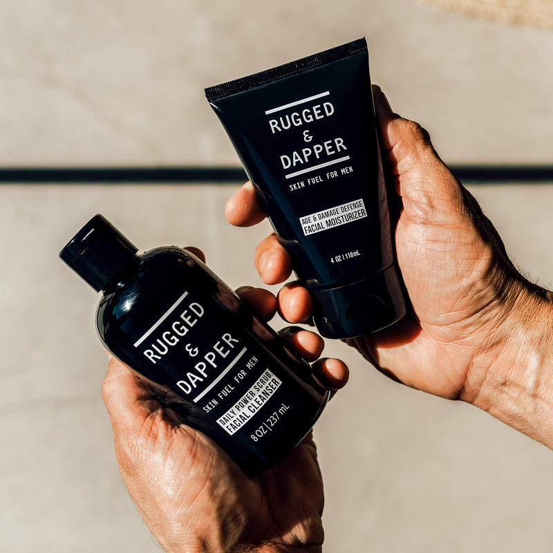 [Australia] - RUGGED & DAPPER Daily Duo Skincare Set for Men | Includes Age + Damage Defense Moisturizer & Daily Power Scrub Face Wash Face Wash & Moisturizer bundle 