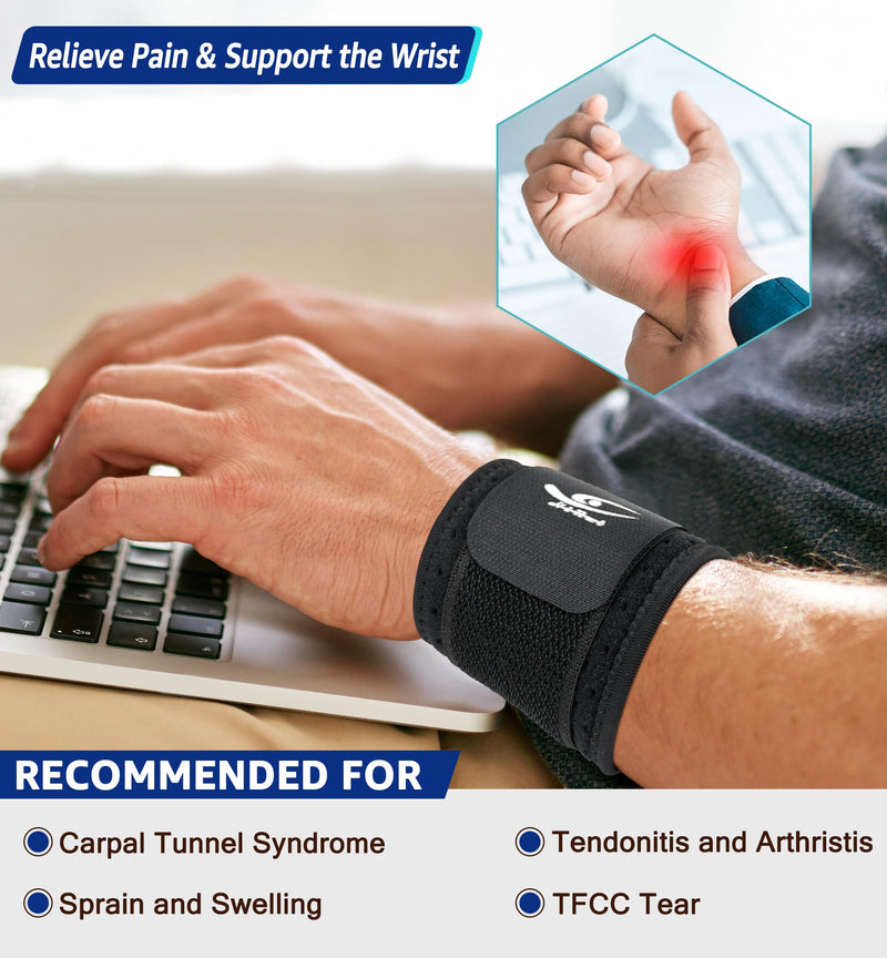 HiRui Wrist Brace (2 PCS) - Adjustable Compression for Carpal Tunnel Arthritis Tendonitis Sprain Pain Relief | Wrist Support Wrist Wraps for Both Hands, Ideal for Sports & Gym Workouts (Black) Black