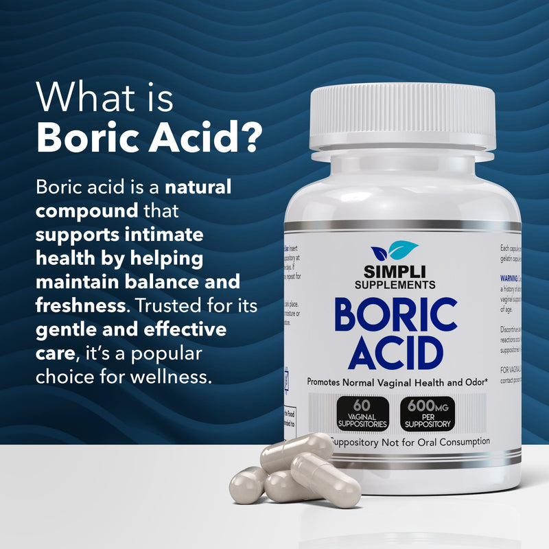 [Australia] - 60 Boric Acid Suppositories for Women | BV Treatment for Women | pH Balance Pills | Vaginal Care | Bacterial Vaginosis Treatment Boric Acid (600mg) 