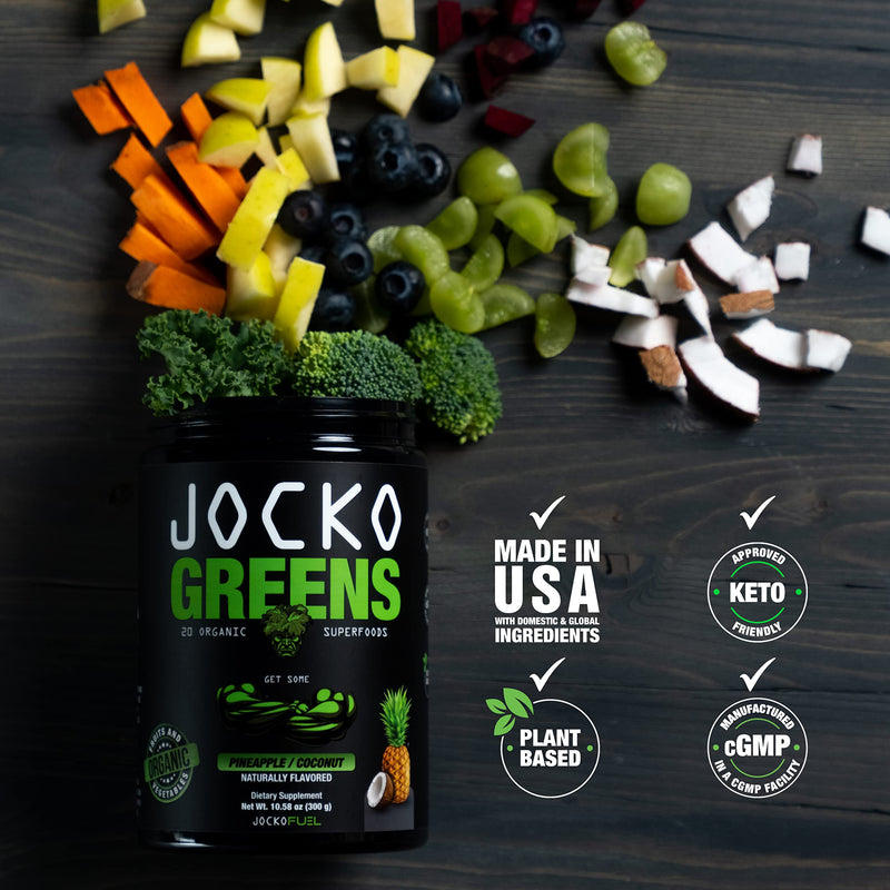 [Australia] - Jocko Fuel Daily Greens Powder - Premium Organic Greens Superfood Powder for Gut Health, Digestion, Bloating, Immune Support with Spirulina, Chlorella, Digestive Enzymes, & Probiotics - 30 Servings Coconut/Pineapple 